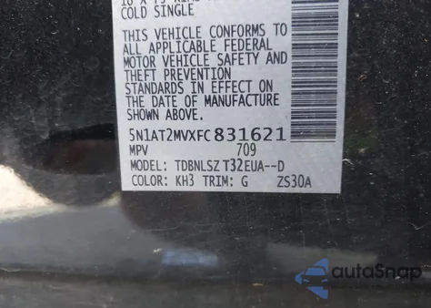 2015 Nissan Rogue Sl из США, поврежденный, VIN 5N1AT2MVXFC831621